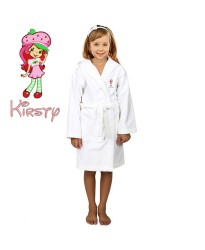 Shortcake Cartoon Design & Custom Name Embroidery on Kids Hooded Bathrobe